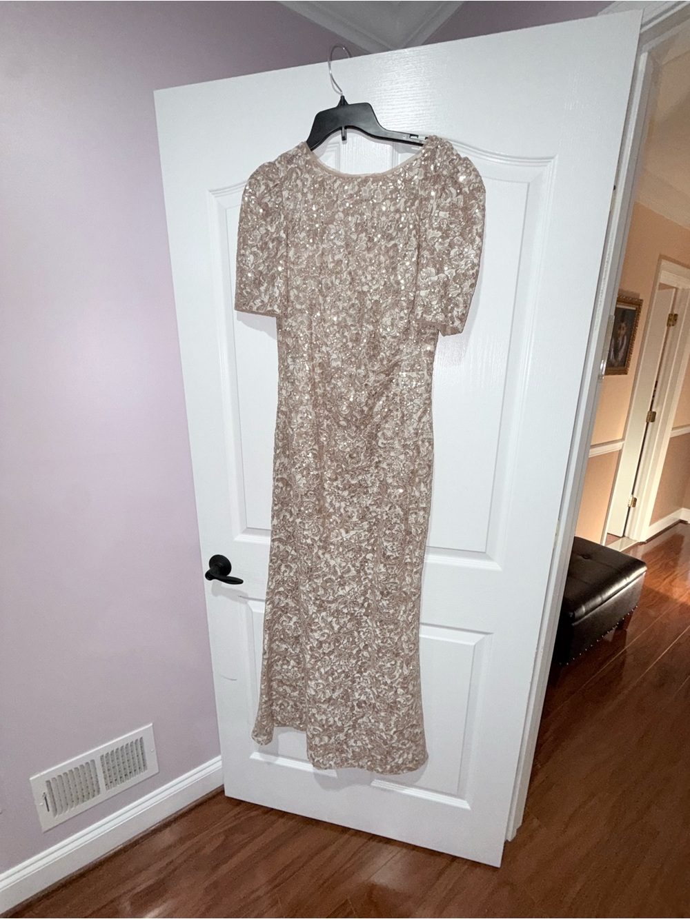 Beige Floral Short-Sleeve Maxi Dress - Elegant Everyday Style